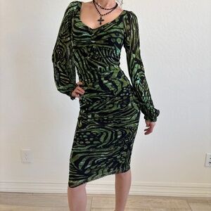 Fuzzi Green Mesh Ruched Mini Dress - Size XS, fairy grunge whimsigoth inspired